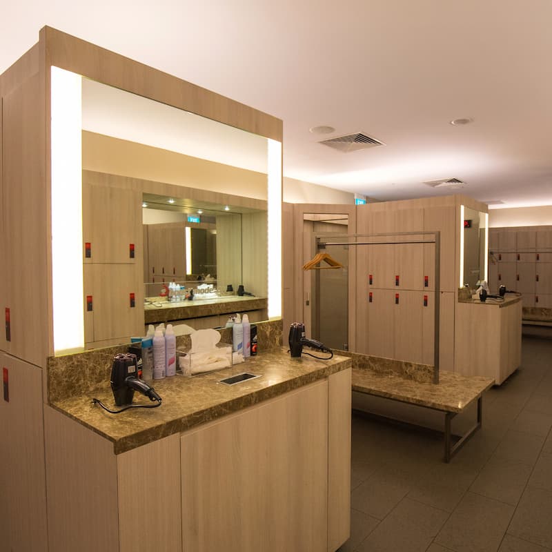 Huge lockers with electronic locks in Fitness First changing rooms.